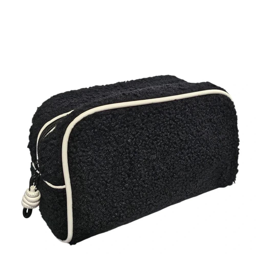 Bluemercury Sherpa Makeup Bag Cosmetic Travel Case Toiletry Organizer Black Whit